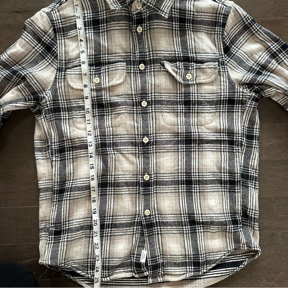 American Eagle Flannel Sherpa Hoodie Cream Black Soft Size S - Picture 9 of 12